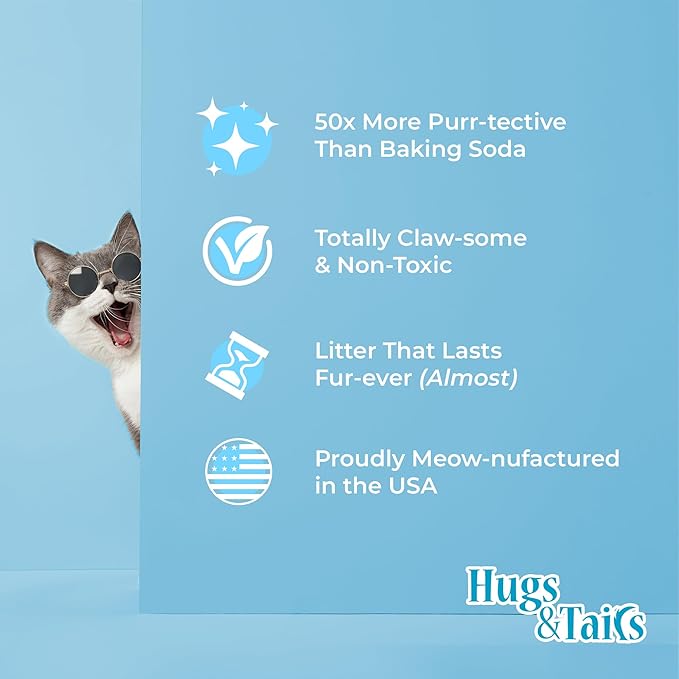 Cat Litter Deodorizer – Pet Safe Odor Eliminator & Housebreaking Supplies for Cats, Kittens, & Small Pets – Natural, Unscented, Non Toxic, Low Dust, 2 lbs, by HugsandTails-Mewly Pet