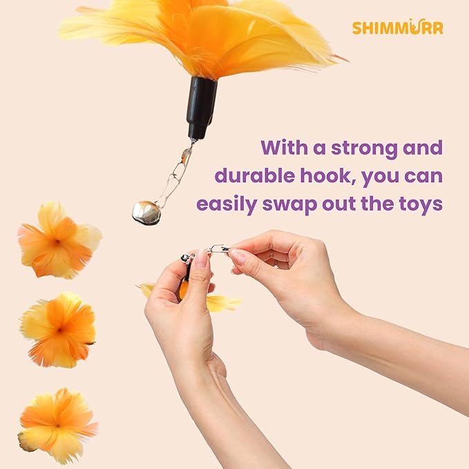 Cat Feather Wand Toy - 38" Retractable Cat Wand Toy with Orange Feather Flower Teaser Refill for Indoor Cats and Interactive Play-Mewly Pet