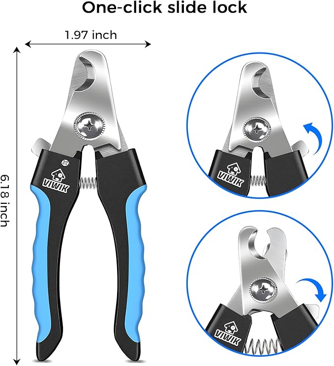 VIWIK Dog Nail Trimmers for Large Medium Dogs, Cats, Professional Dog Nail Clippers with File Quick Sensor & Safety Guard to Avoid Overcutting, Pet Claw Paw Clipper for Grooming with Toenail File Blue-Mewly Pet