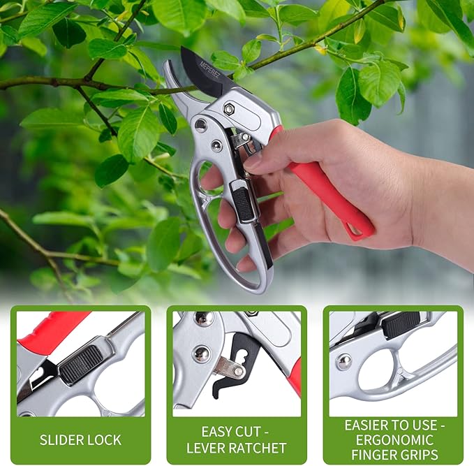 Ultra Sharp Germany Steel Pruning Shears - Cuts 3X Easier, Weak Hand Arthritis Snips, Rust-Resistant, Effortlessly 1-Inch Cut Capacity Garden Scissors, Ergonomic Handle (Red)-Mewly Pet