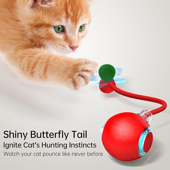 Interactive Cat Ball Toy - 2025 Smart Rolling Cat Toy with Shiny Tail, Motion Activated Boredom Relief for Indoor Cats, USB Rechargeable & Obstacle Avoidance-Mewly Pet