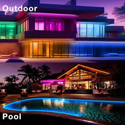 DAYBETTER Outdoor LED Strip Lights, IP67 Waterproof LED Lights with Remote, APP Control, Color Changing LED Rope Lights for Bedroom, Bathroom, Roof, Balcony, Pool, 24V, 100ft