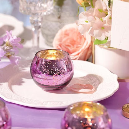 12 Pcs Purple Votive Candle Holders for Wedding Decor, Purple Mercury Glass Candle Holders for Table Centerpieces, Tea Light Holder for Wedding Bridal Shower Party Supplies
