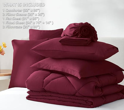 CozyLux Full Size Comforter Sets Burgundy - 7 Pieces Bed in a Bag Full, Luxury Soft Bed Set for All Seasons, Bedding Set with Down Alternative Comforter, Sheets, Pillowcases & Shams, Red
