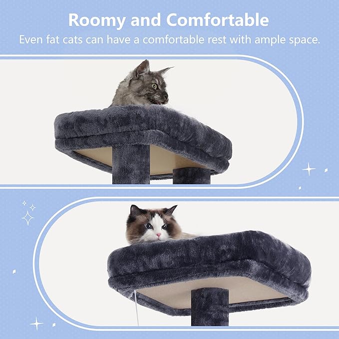 Hey-brother Tall Cat Tree Tower, Heavy Duty Scratching Posts with Large Platforms, Cozy Condos, Big Hammock, Toy Balls, Multi-Level Furniture for Indoor Adult Cats, 80.7 Inches, Smoky Gray MPJ039G-Mewly Pet