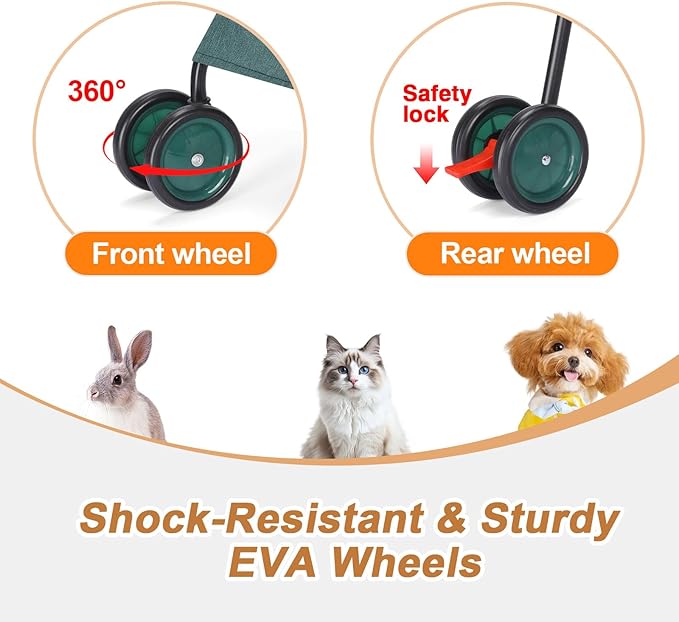 Umbrella Dog Stroller, 4 Wheels Pet Strolling, Foldable Carrier Pet Stroller for Small Dogs Cats, with Carrying Strap and Cup Holder, Dog Poop Bags & Dispenser, Up to 33 lbs, Dark Green-Mewly Pet