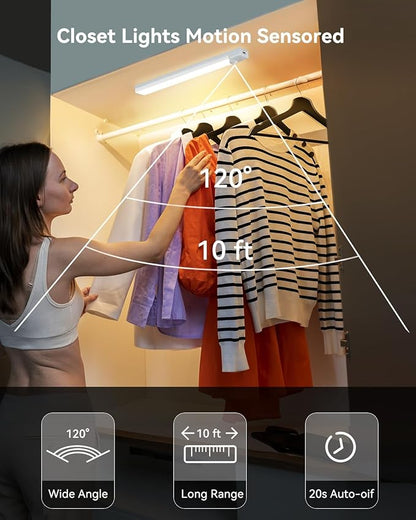Under Cabinet Lighting 4 Inches Rechargeable Motion Sensor Light Indoor, 3 Color Dimmable Closet Light Battery Operated, USB Stick on LED Magnetic Under Counter Lights for Kitchen Stair,12 Packs
