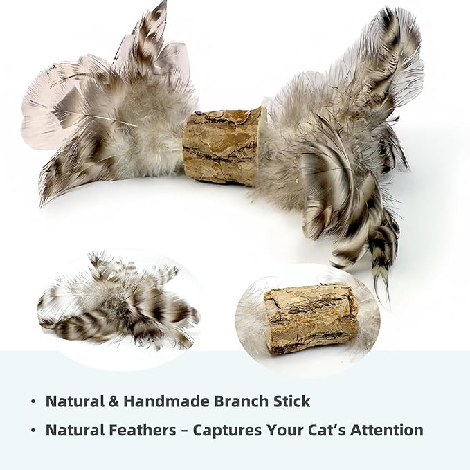 Catnip Toys 3 Pack – Plush Catnip Toy with Gall Fruit & Silvervine Stick with Feathers, Interactive Chew & Kick Toys for Indoor Cats, Relieve Stress & Encourage Exercise-Mewly Pet