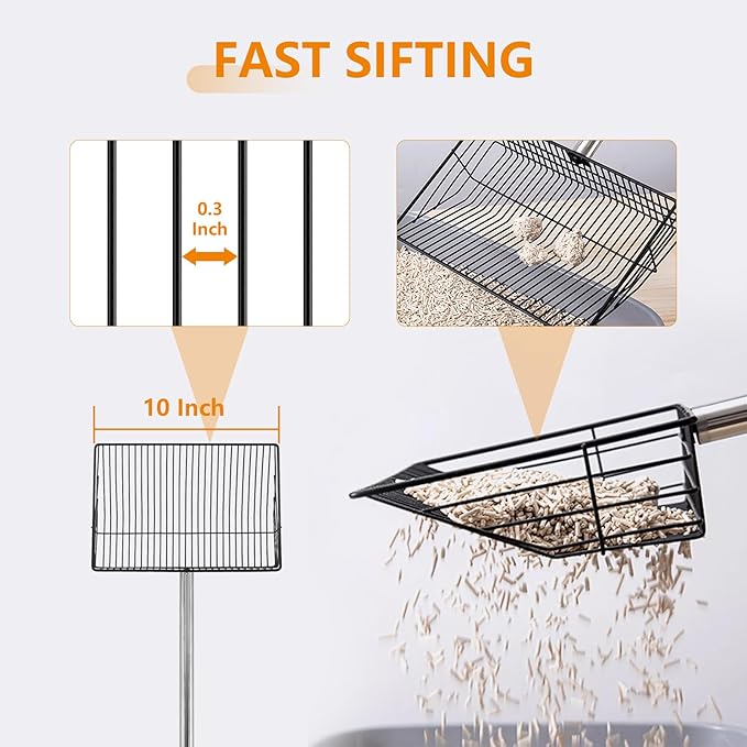 10inch Large Chicken Poop Scooper,36 to 67" Adjustable Long Chicken Coop Litter Metal Scoop with Stainless Steel Handle,5-in-1 Detachable Poop Shovel for Sand,Pet,Chicken,Cat Cleaning Tools.-Mewly Pet