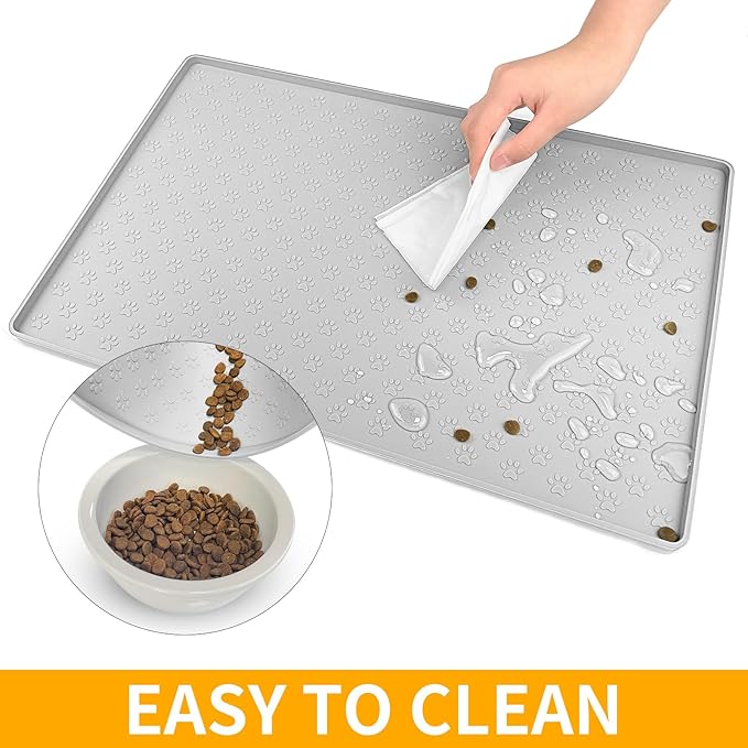Ptlom Dog Food Mat Anti-Slip Pet Bowl Mats for Food and Water, High-Lips Pet Placemat Prevent Messy Spills to Floor, Waterproof Puppy Feeding Tray for Small, Medium Large Dogs Cats, Silicone-Mewly Pet