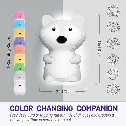 Lumipets Fiona The Fox Squishy Night Light for Kids | Silicone Mood Lamp with Tap & Remote Control | Rechargeable Color Changing Animal NightLight for Boys & Girls | Portable Nightlight with USB Cord