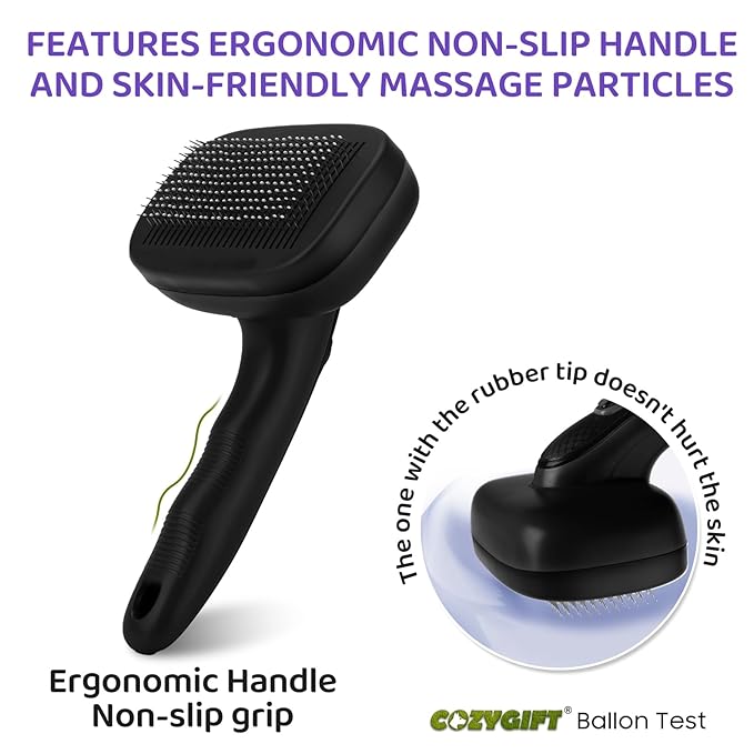 Dog Brush Kit – 3 PCS Grooming Set with Self-Cleaning Brush, Undercoat Rake & Pet Bath Brush. Great for Shedding, Tangles & Dirt Removal – Ideal for Long & Short Haired Dogs & Cats, Black-Mewly Pet