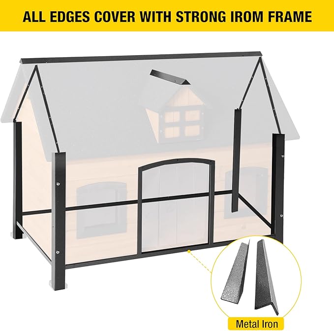Aivituvin Dog House with Insulated Liner Anti-Chewing Metal Frame Design Insulated Wooden Dog Kennel with Unique Design Roof, Weatherproof Dog House for Outdoor Indoor-Mewly Pet