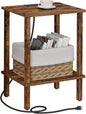 TUTOTAK End Table with Charging Station, Small Side Table with Outlets, Nightstand Bedside Table, 2-Tier Storage Shelf for Small Space, Living Room, Bedroom, Brown TB01BB040C