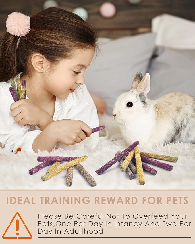 Bissap 76PCS Rabbit Chew Sticks, Mixed Natural Timothy Hay Flower Rose Dahlberg Daisy and Forget-me-not Chew Toys Treats for Bunny Chinchilla Guinea Pig Hamster and Other Small Pets Molar Snacks-Mewly Pet