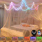 Comtelek Bed Canopy with LED Star Lights, Canopy Bed Curtain with RGB Color Changing String Lights with Smart App Control Remote for Princess Girls Bedroom, Suggested for Twin Full Queen King Bed