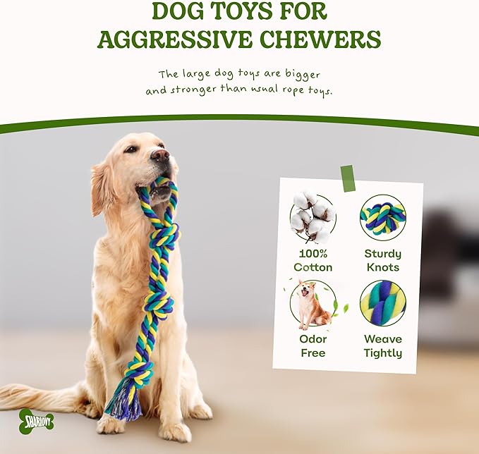 SHARLOVY Dog Rope Toy for Medium Dogs, 2 Pack Heavy Duty Dog Chew Toys for Aggressive Chewers, Interactive Tug of War Dog Toys for Medium to Large Breed-Mewly Pet
