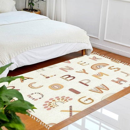 Boho Rug Rainbows Terracotta Colors Neutral Nursery Art Scandinavian Chic Area Washable Hallway Runner Meditation Mat Minimalist Home Decor for Living Room Bedroom Playroom Classroom, 3'x5