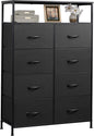 WLIVE Fabric Dresser for Bedroom with Open Shelves, Tall White Dresser with 8 Drawers, Storage Tower with Fabric Bins, Chest of Drawers for Closet, Hallway