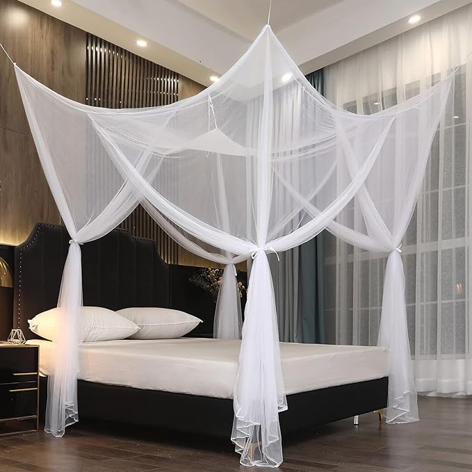 Mengersi Bed Canopy for Full Queen King Size Bed,Canopy Bed Curtains Elegant Mosquito Net,Mosquito Netting for Camping Patio Indoor Outdoor Bug Net,White