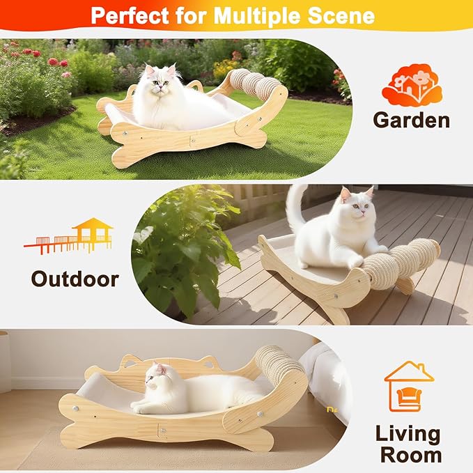Cat Scratcher Bed for Indoor Cats | 3-in-1 Scratching Post & Hammock Lounge with Wooden Perch, No-Tip Stable Base for Small/Medium/Large Cats ，Durable Scratch Pad & Cat Furniture (Easy Assembly)-Mewly Pet