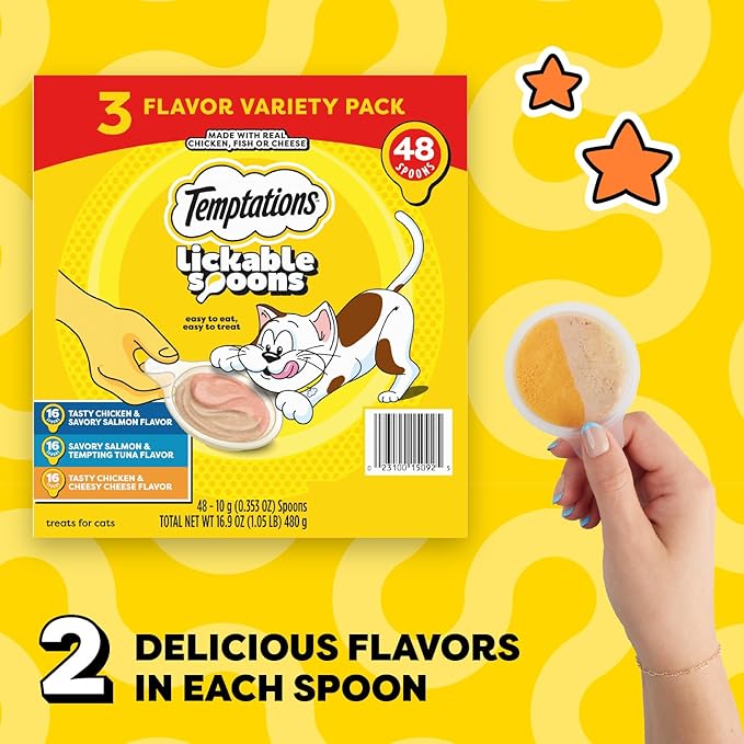 Temptations Lickable Spoons Adult Wet Cat Treats, 48 Spoons, Variety Pack-Mewly Pet