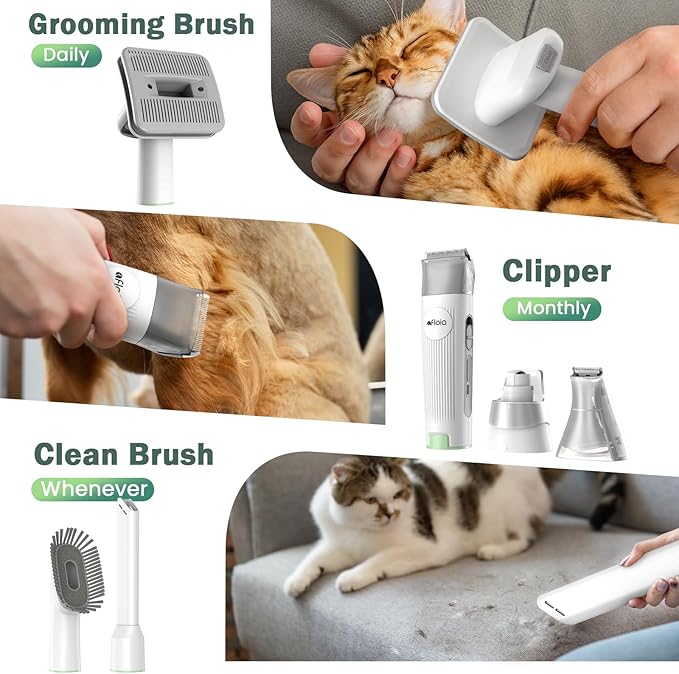 Afloia 6-in-1 Dog Grooming Kit, Pet Grooming Vacuum for Shedding, Dog Hair Vacuum with Clipper Nail Trimmer Grinder, Pet Brush Groomer at Home, Low Noise Cats Hair Remover, 1.5L Dust Cup, Green-Mewly Pet