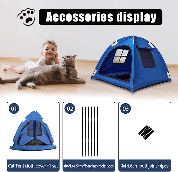 Blue Cat Tent House、Cat's Nest, Portable Indoor/Outdoor Pet Tent House for Cats, Puppies and Other Small Animals-Mewly Pet