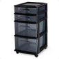 HOMZ Drawer Tower, 4-Tier Clear Plastic Storage Organizer Cart, Black Frame - Rolling Drawer Containers with Wheels for Bathroom, Bedroom, Office, and Classroom Organization