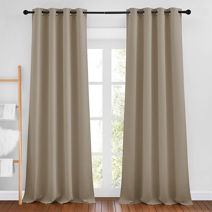 NICETOWN Taupe Curtains 96 inches Long, Grommet Thermal Insulated Blackout Curtains Privacy Window Treatments for Boys Room/Living Room, W46 x L96, 2 Panels