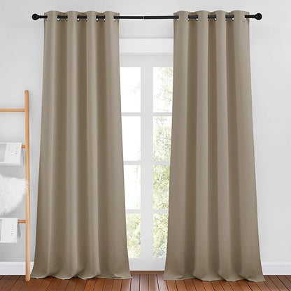 NICETOWN Taupe Curtains 96 inches Long, Grommet Thermal Insulated Blackout Curtains Privacy Window Treatments for Boys Room/Living Room, W46 x L96, 2 Panels
