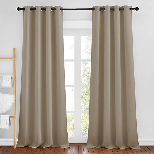 NICETOWN Taupe Curtains 96 inches Long, Grommet Thermal Insulated Blackout Curtains Privacy Window Treatments for Boys Room/Living Room, W46 x L96, 2 Panels