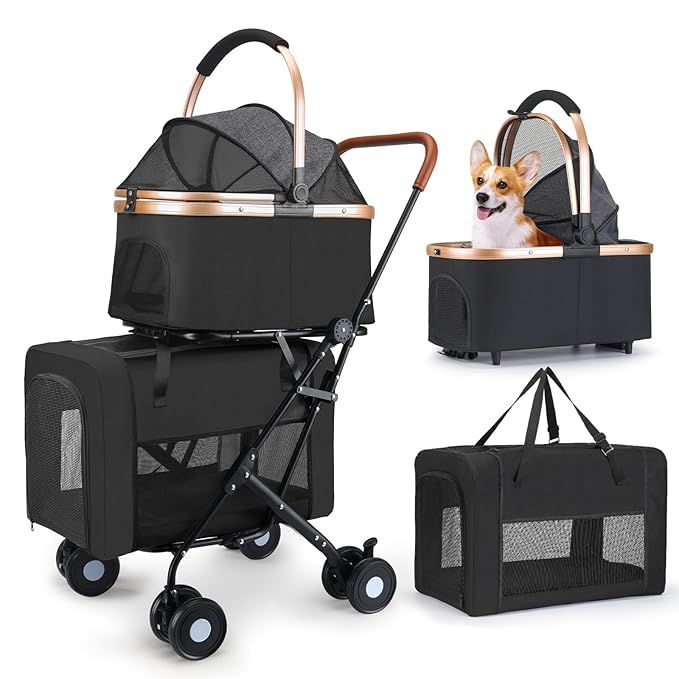 Double Pet Stroller for Small Medium Dogs - 4 In1 Dog Stroller for 2 Pets, Detachable and Foldable with 360°Rotating Wheels, Easy Assembly and Compact Size-Mewly Pet