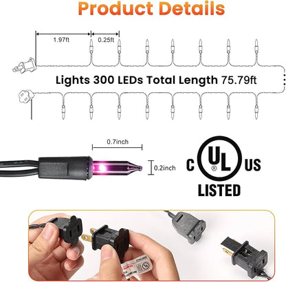 Toodour Purple Halloween Lights, 75ft 300 Count Incandescent Halloween String Lights, UL Certified Connectable Mini Bulbs String Lights for Home, Garden, Porch, Yard, Patio, Party, Indoor Decoration