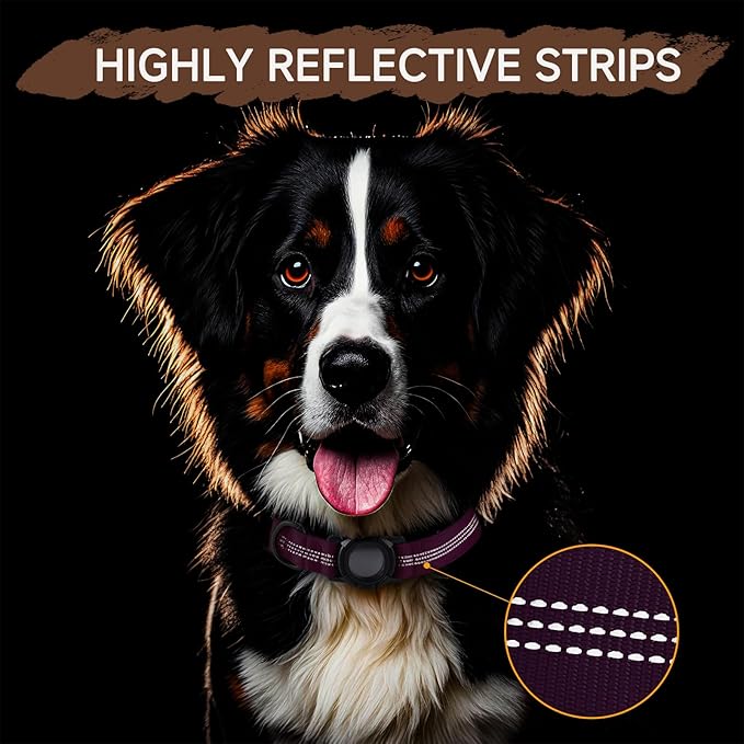 Dog Collar Compatible with Airtag, with Waterproof Cover, Multiple Colors, Multiple Sizes, Breathable Cotton and Linen Material, Suitable for Small, Medium and Large Dogs-Mewly Pet