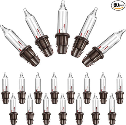 Mudder 60Count 2.5V Christmas 50/100/150/200 Count Mini Incandescent Wire String Lights Replacement Bulbs Indoor/Outdoor Christmas Lights Decor for Home Xmas Tree (Brown Base with Warm White Bulb)