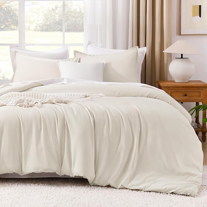 Litanika Comforters Beige Oversized Queen Size, 3 Pieces Lightweight Solid Bedding Comforter Set, All Season Fluffy Bed Set (98x98In Comforter & 2 Pillowcases)
