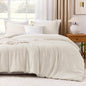 Litanika Comforters Beige Oversized Queen Size, 3 Pieces Lightweight Solid Bedding Comforter Set, All Season Fluffy Bed Set (98x98In Comforter & 2 Pillowcases)