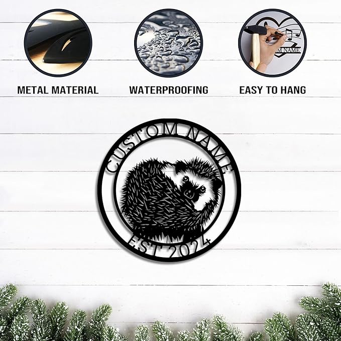 Custom Hedgehog Metal Sign, Personalized Hedgehog Metal Wall Art,Hedgehog Lovers Gift Metal Kid Room Decor,Personalized Hedgehog Lover Name Sign,Kid Nursery Decoration (Style C)