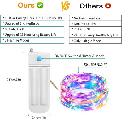 ZNYCYE 50 LED Fairy Lights with Timer, 6 Pack 8.2 Ft 8 Modes Battery Operated String Lights, Multi-Color for DIY Wedding Bedroom Mason Jar Vases Table Party Christmas Decoration