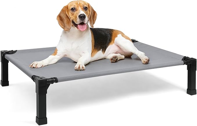 Heeyoo Elevated Dog Bed, Cooling Raised Pet Cot with Chew Proof Washable Breathable Mesh and Metal Frame, Portable Dog Cot Bed with No-Slip Feet for Outdoor or Indoor Use-Mewly Pet