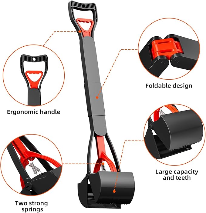 2 Pack 32 Inch Foldable Dog Pooper Scooper,Dog Poop Pick Up Tool for Large&Small Dogs,Sturdy & Light Weight,Easy to Carry and Clean-Mewly Pet