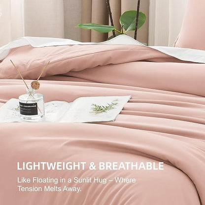 Litanika Comforters Blush Super King Plus Size, 3 Pieces Lightweight Solid Bedding Set & Collections, All Season Fluffy Bed Set (128x120In Comforter & 2 Pillowcases)