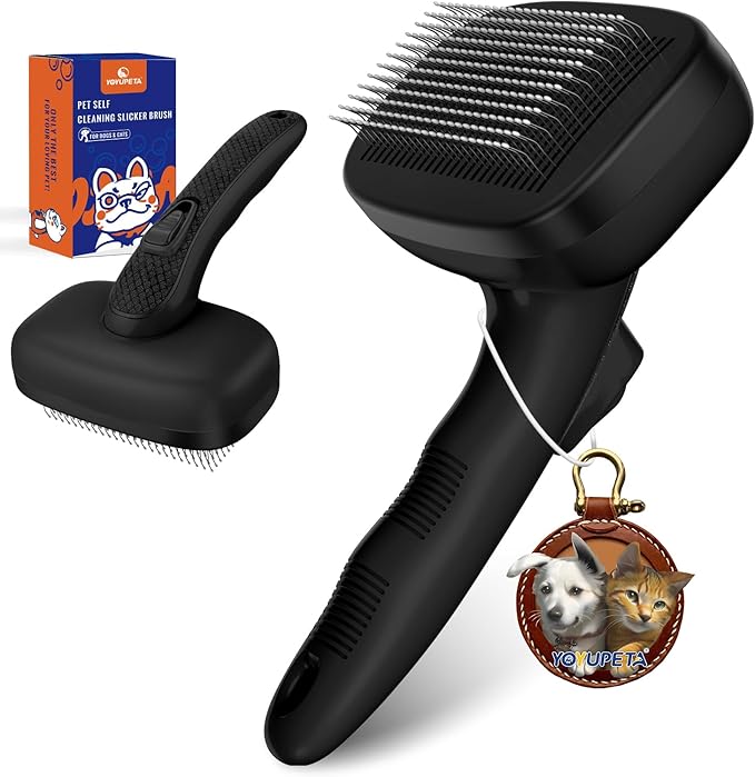Dog Self Cleaning Slicker Brush for Shedding, Ideal for Short Long Haired Dogs, Including Cat. Removes Loose Fur, Undercoat, Mats, Tangled Hair. Suit for Large Medium Small Animal, Black-Mewly Pet