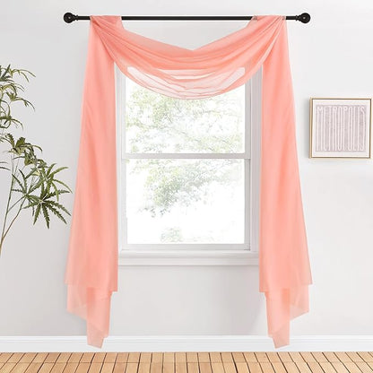 NICETOWN Sheer Scarf Curtain for Bedroom - Soft Voile Textured Window Topper Curtain Valance for Princess/Daughter Room Decor (W60 x L216, 1 Pack, Coral)