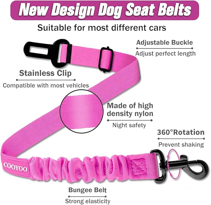 COOYOO Dog Seat Belt,3 Piece Set Retractable Dog Car Adjustable Seatbelts for Vehicle Nylon Pet Safety Heavy Duty & Elastic & Durable Car Harness for Dogs-Mewly Pet