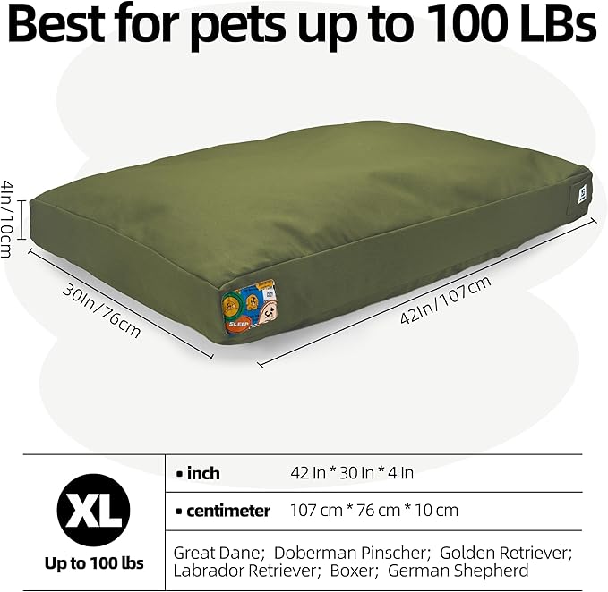 Sytopia 42-Inch Canvas Indestructible Outdoor Dog Bed, Waterproof & Washable with Removable Cover, Ideal for Medium & Large Dogs, Chew-Proof Great for Indoor, Outdoor, Crate, Patio Use (Green)-Mewly Pet
