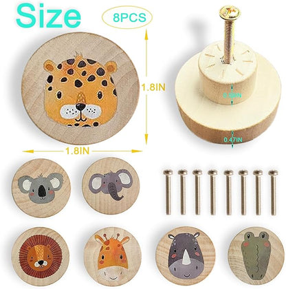 Animal Wood Dresser Cabinet Drawer Knobs Round Unique Decorative Wooden Drawer Knobs for Kids Cabinets (8, Log color1)
