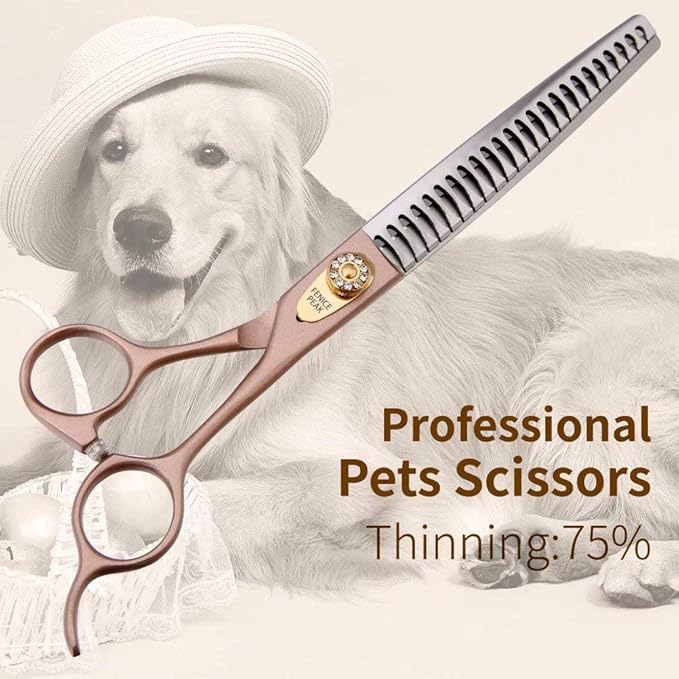 Fenice Peak Thinning Shears for Dogs and Cats Pet Grooming Scissors Chunkers Shears 440C Stainless Steel Professional Dog Trimming Scissors 7''-Mewly Pet