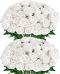 White Roses Artificial Flowers 50 Pack in Bulk, Fake Roses Flowers Realistic Roses for Wedding Home Party Decoration Event Gift (White)